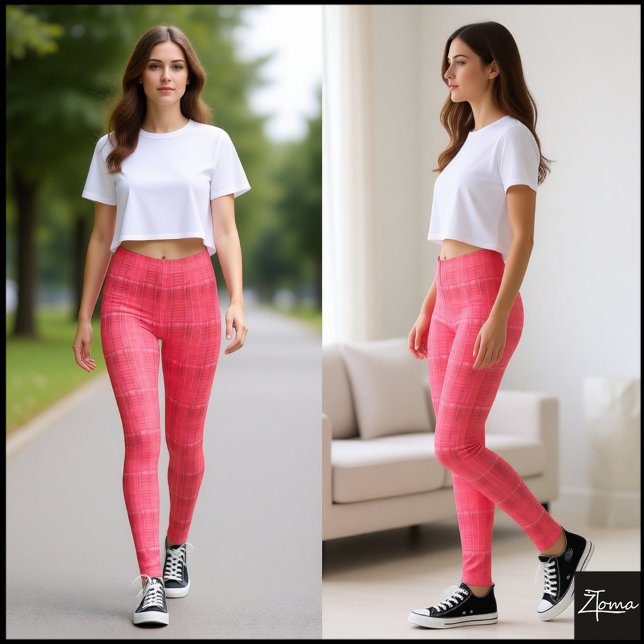 Cyber Pink Glitch Textured Plaid Pattern Leggings (Skapare uppladdad)