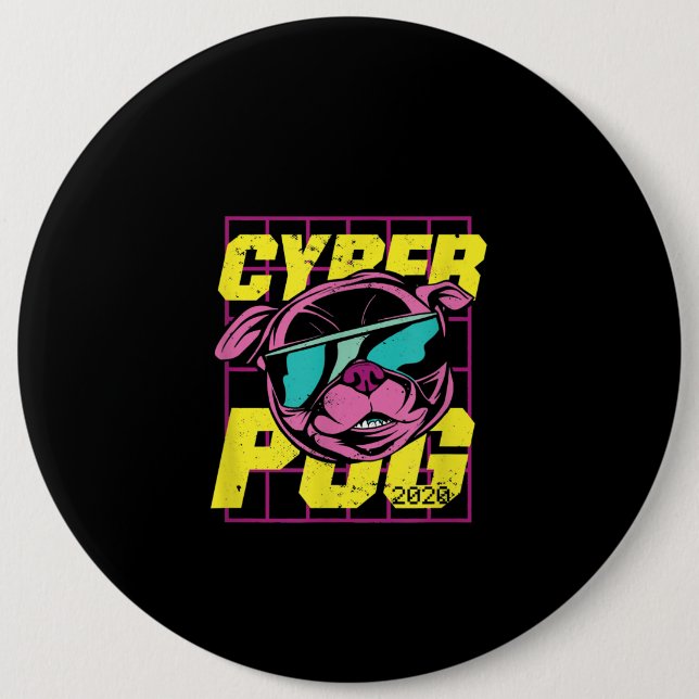 Cyber Pug 2021 Rolig hund Pug Design Knapp (Framsida)