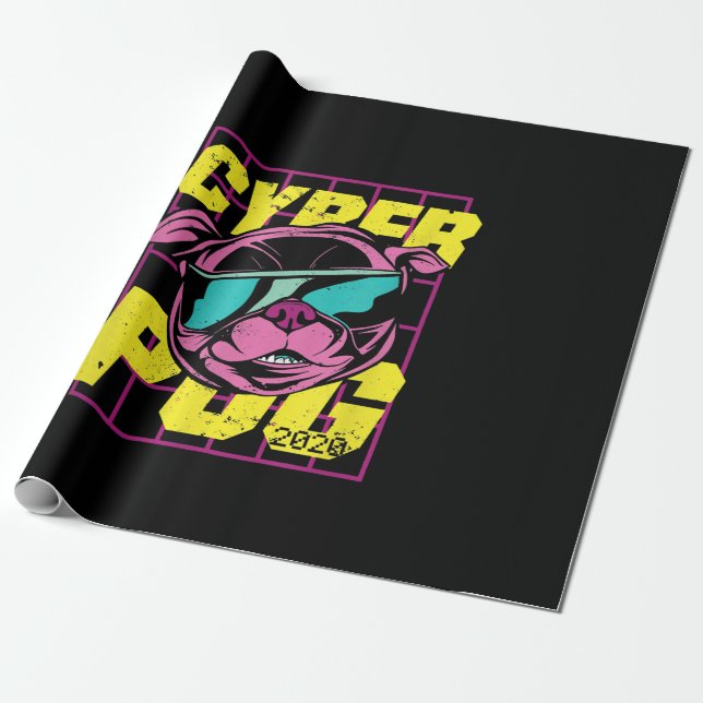Cyber Pug 2021 Rolig hund Pug Design Presentpapper (Utrullad)