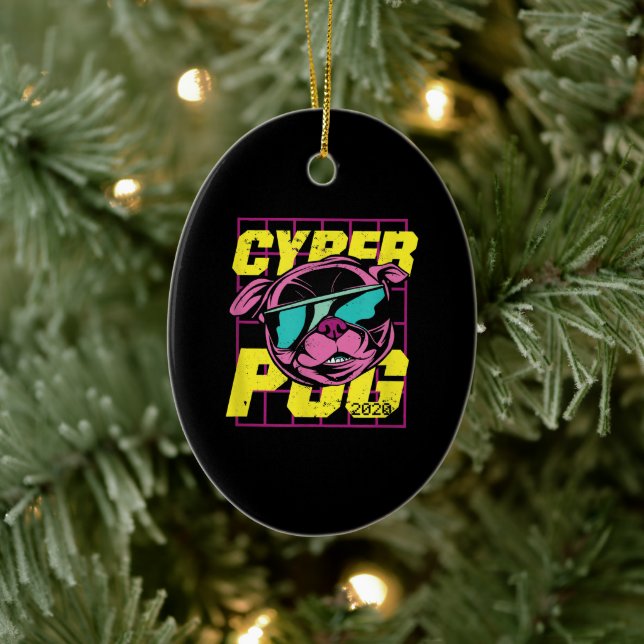 Cyber Pug | Coola Pug Hund Julgransprydnad Keramik (Träd)