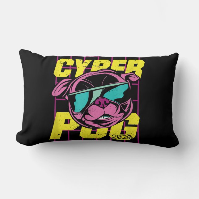 Cyber Pug | Coola Pug Hund Lumbarkudde (Framsida)