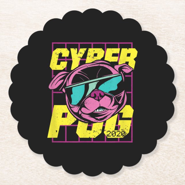 Cyber Pug | Coola Pug Hund Underlägg Papper (Framsida)