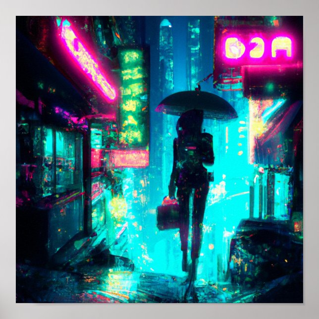 Cyber pung Art City Nattskyltar Poster (Framsidan)