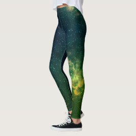 Cyber Punk Grönt och Blue Galaxy Space Leggings
