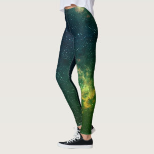Cyber Punk Grönt och Blue Galaxy Space Leggings