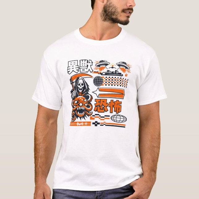 Cyber Reaper Bläckfisk – Mörk Japansk Gatukonst T Shirt (Framsida)