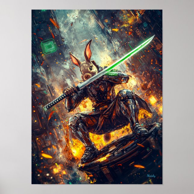 Cyber Ronin Kanin – Neon Blade Guardian Poster (Framsidan)
