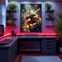 Cyber Ronin Rabbit - Neon Blade Guardian Poster