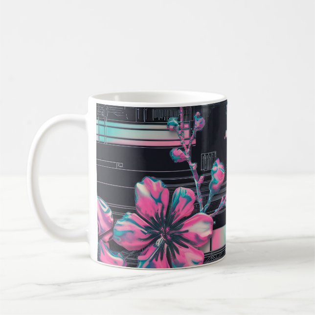 Cyber Sakura Skyline Kaffemugg (Vänster)