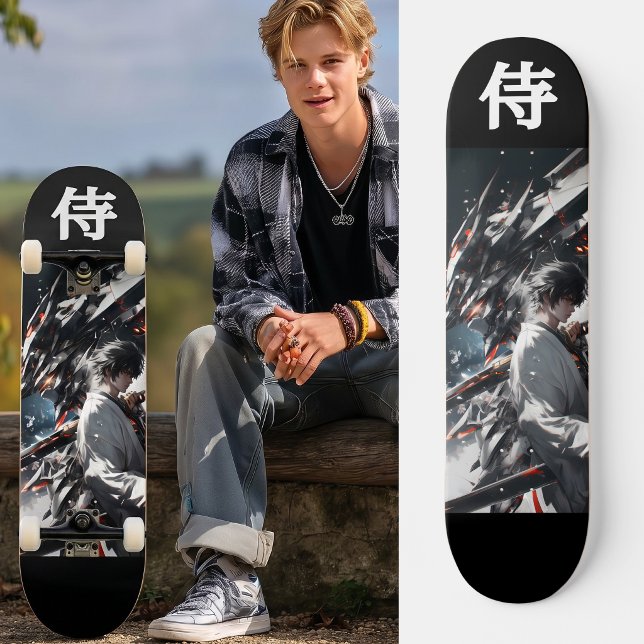 CYBER SAMURAI - Futuristic Mecha Ronin Mini Skateboard Bräda 18,5 Cm (Trucks and wheels are customization options and are not included in the price.)