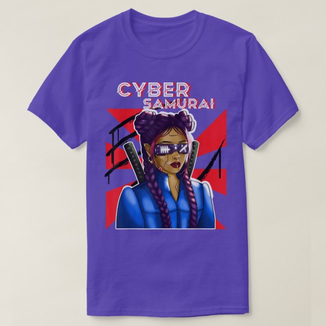 Cyber Samurai Girl Gamer Katana Japanese Art Virtu T Shirt (Design framsida)