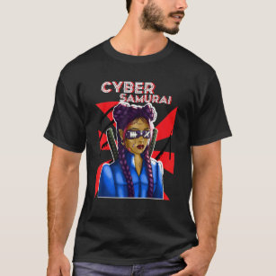 Cyber Samurai Girl Gamer Katana Japansk Virtuell R T Shirt