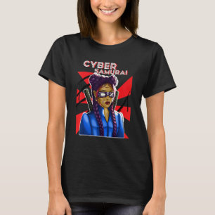Cyber Samurai Girl Gamer Katana Japansk Virtuell R T Shirt
