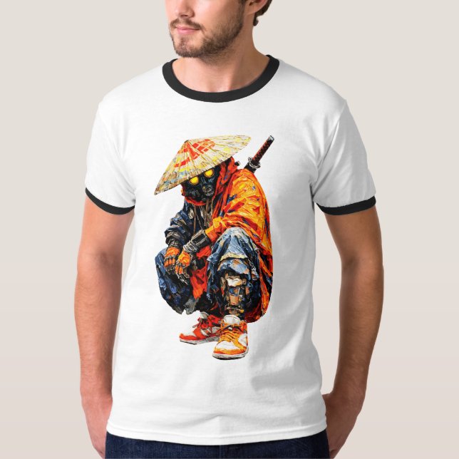 Cyber Samurai Palette Knife Orange  T Shirt (Framsida)