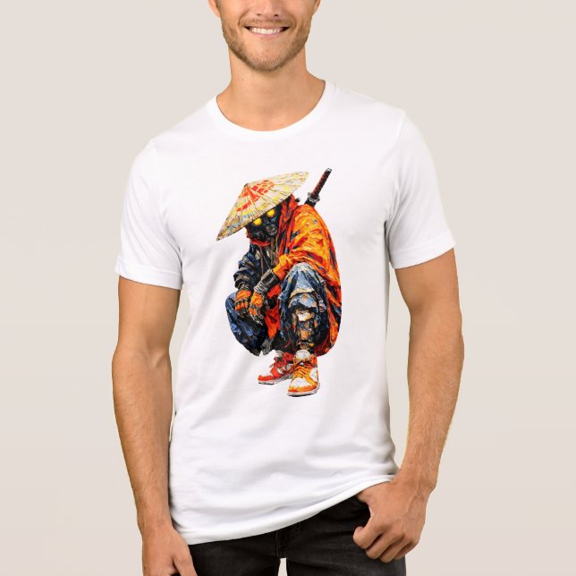 Cyber Samurai Palette Knife Orange  T Shirt (Framsida)