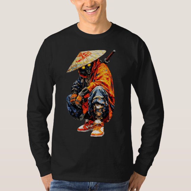Cyber Samurai Palette Knife Orange  T Shirt (Framsida)