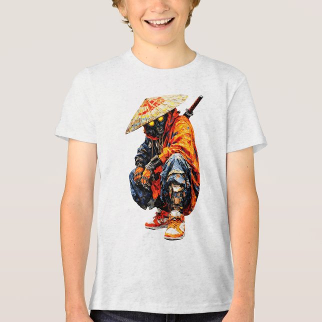 Cyber Samurai Palette Knife Orange  T Shirt (Framsida)