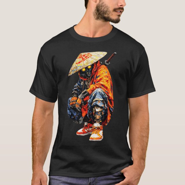 Cyber Samurai Palette Knife Orange  T Shirt (Framsida)