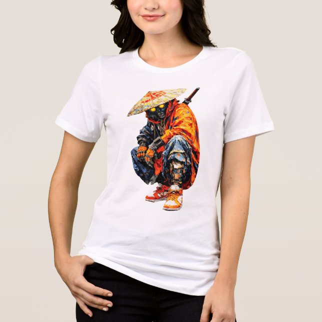 Cyber Samurai Palette Knife Orange  T Shirt (Framsida)