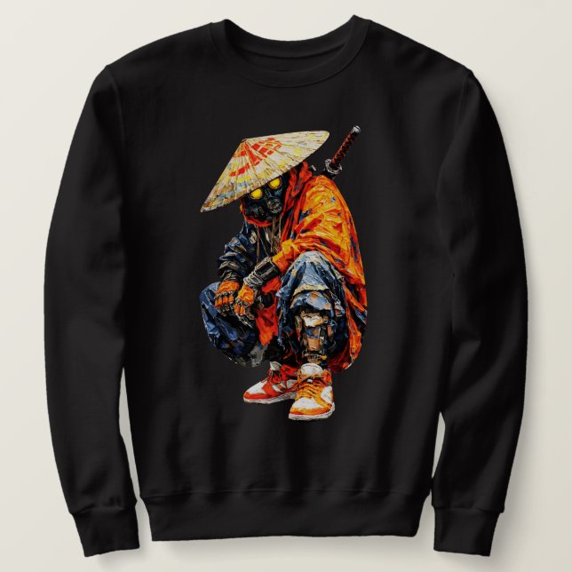 Cyber Samurai Palettkniv Orange Lång Ärmad Tröja (Design framsida)