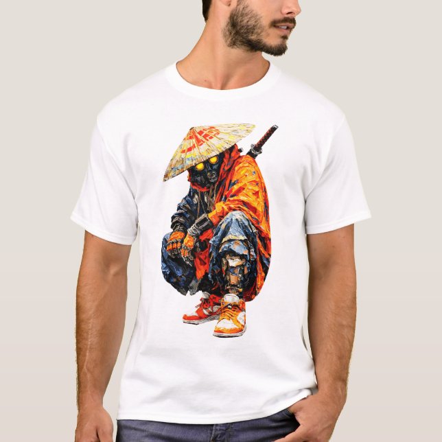Cyber Samurai Palettkniv Orange T Shirt (Framsida)