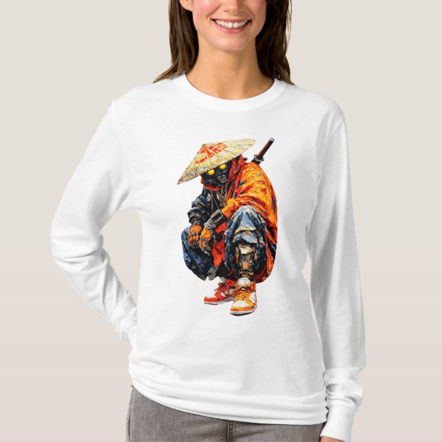 Cyber Samurai Palettkniv Orange T Shirt (Framsida)