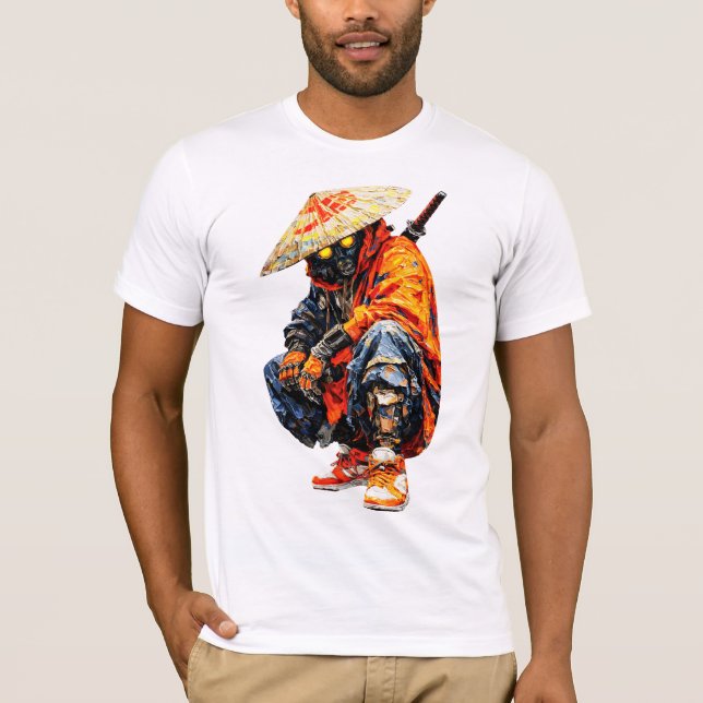 Cyber Samurai Palettkniv Orange T Shirt (Framsida)