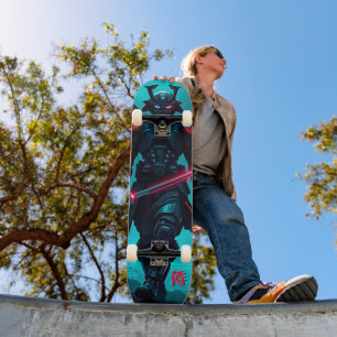 Cyber Samurai Skateboard: Futuristiska Fusion Art Mini Skateboard Bräda 18,5 Cm