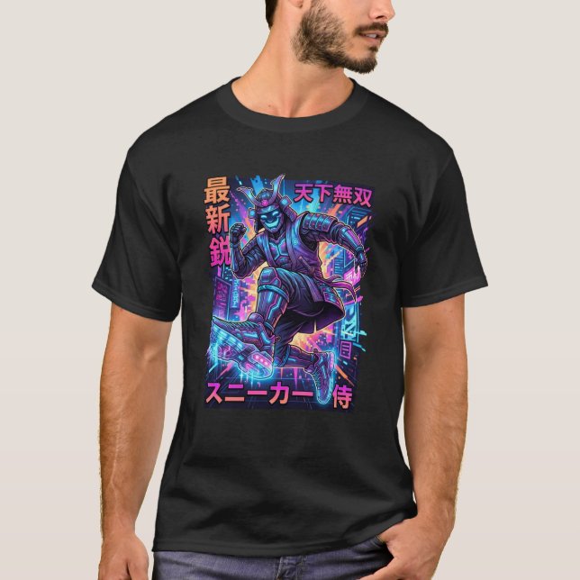 Cyber Samurai Sneakerhead - Neon Tokyo Future Kick T Shirt (Framsida)