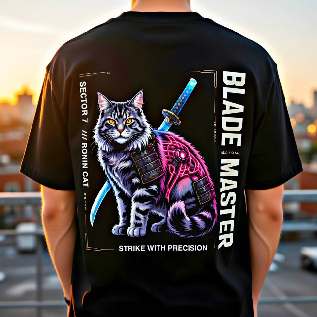 Cyber Samuraj Katt Affisch – Neon Krigare Present T Shirt (Skapare uppladdad)