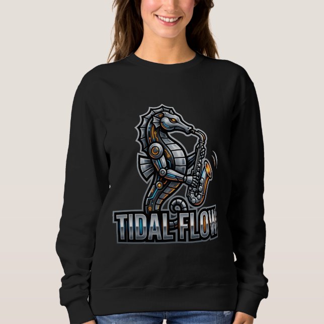 Cyber Seahorse Saxophone T Shirt (Framsida)