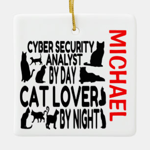 Cyber Security Analyst Kärlek Cats ANPASSNINGSBAR Julgransprydnad Keramik