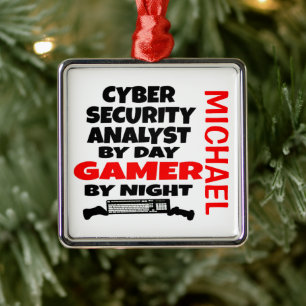 Cyber Security Analyst Kärlek spelar videospel Julgransprydnad Metall
