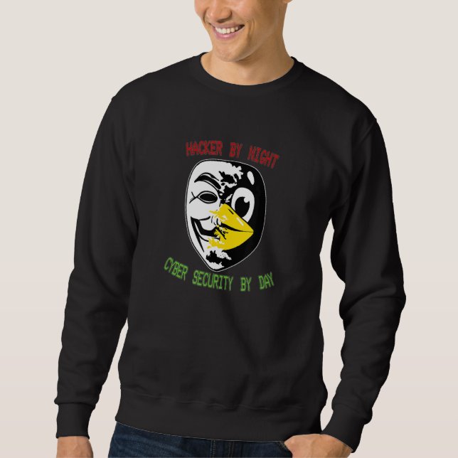 Cyber Security Expert Linux Penguin As Hacker Lång Ärmad Tröja (Framsida)
