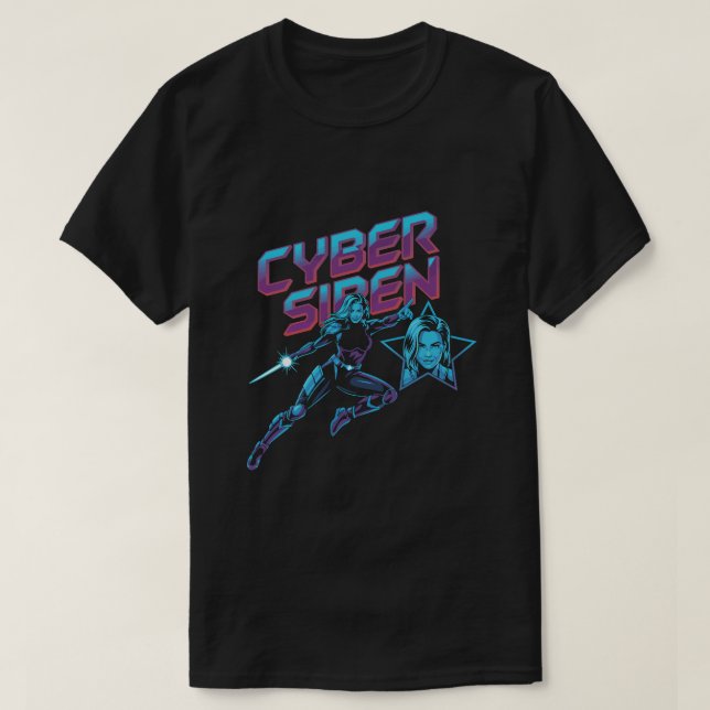 Cyber Siren Neon Warrior – Futuristic Female Super T Shirt (Design framsida)