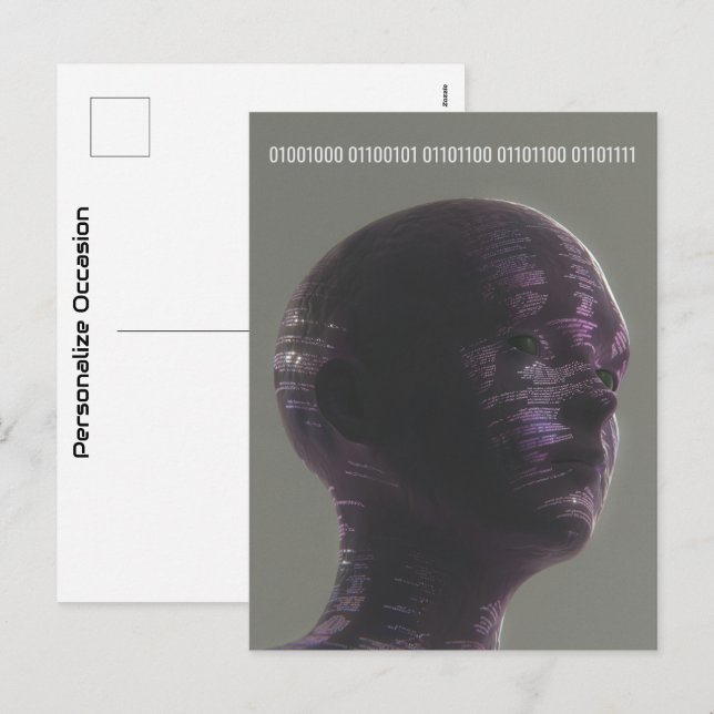 Cyber Skull Binary Hello Future Technology Design  Helg Vykort (Fram/baksida)