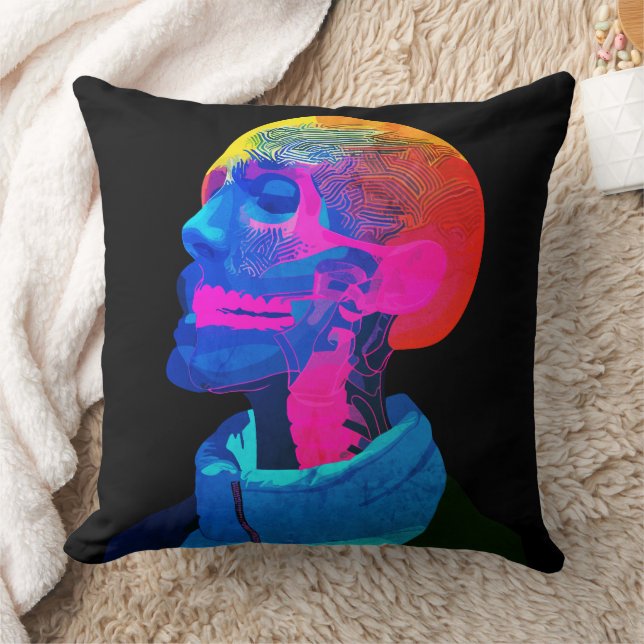 Cyber Skull – Futuristisk Anatomi Konst Kudde (Filt)