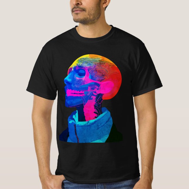 Cyber Skull – Futuristisk Anatomi Konst T Shirt (Framsida)