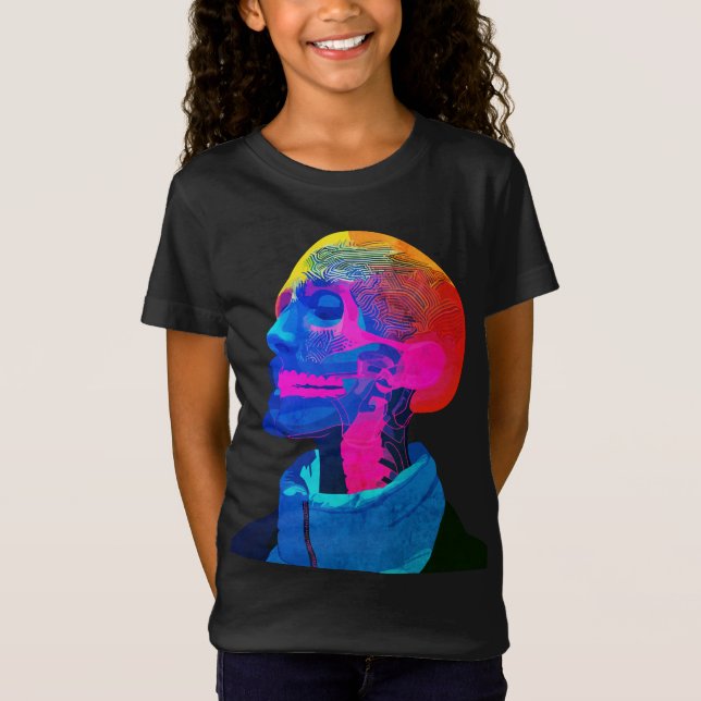 Cyber Skull – Futuristisk Anatomi Konst T Shirt (Framsida)