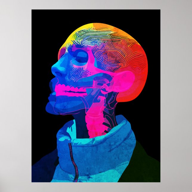 Cyber Skull - Futuristiska Anatomy Art Poster (Framsidan)