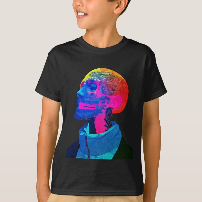 Cyber Skull - Futuristiska Anatomy Art T Shirt (Framsida)