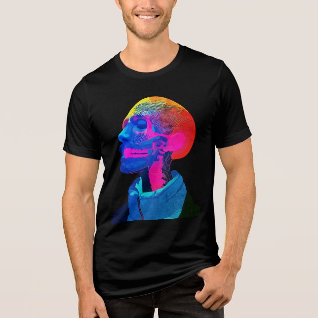 Cyber Skull - Futuristiska Anatomy Art T Shirt (Framsida)