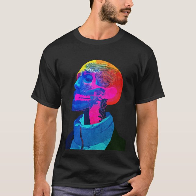 Cyber Skull - Futuristiska Anatomy Art T Shirt (Framsida)
