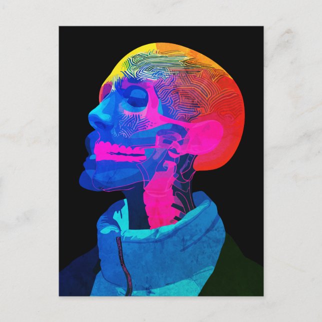 Cyber Skull - Futuristiska Anatomy Art Vykort (Framsida)
