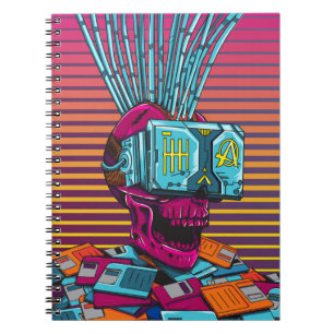 Cyber Skull Virtuell Reality Cyberpunk diskett Anteckningsbok