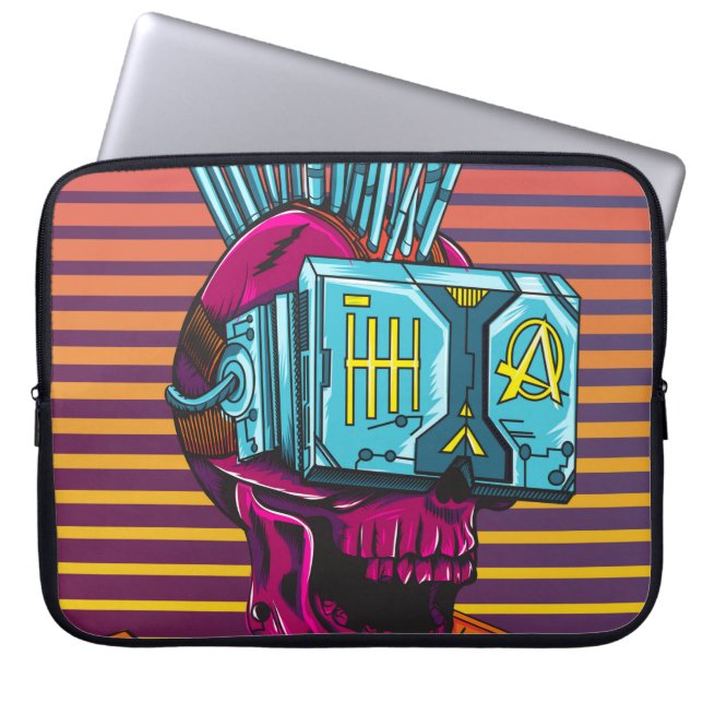Cyber Skull Virtuell Reality Cyberpunk diskett Laptop Fodral (Framsidan)