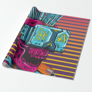 Cyber Skull Virtuell Reality Cyberpunk diskett Presentpapper
