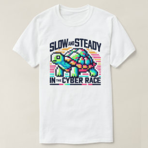 Cyber Tävling T-Shirt 8-bitars Neon Turtle Slow & 