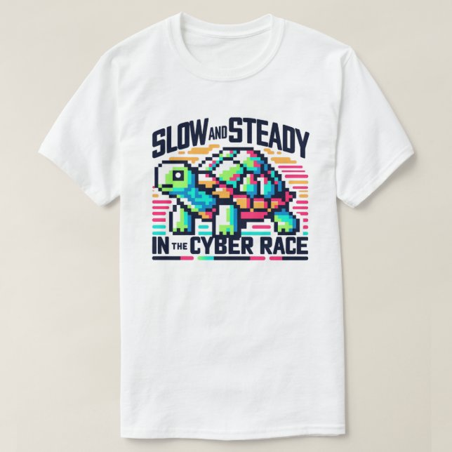 Cyber Tävling T-Shirt 8-bitars Neon Turtle Slow &  (Design framsida)