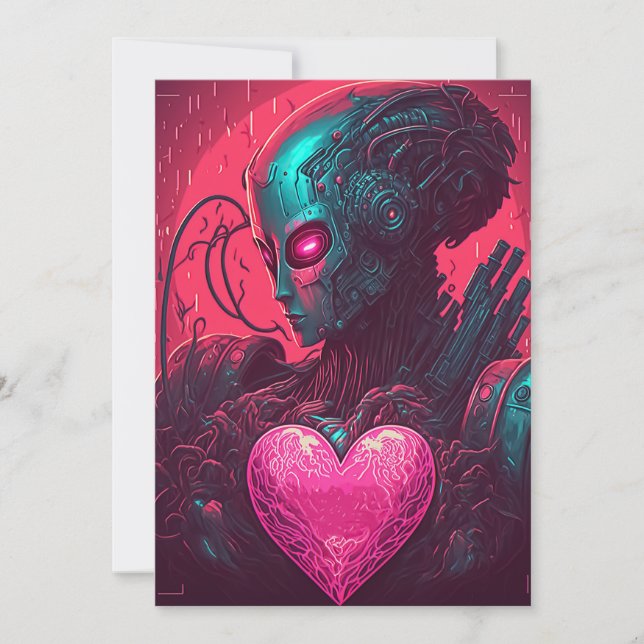 "Cyber Valentine" Design av cybernetisk kvinna Julkort (Framsida)